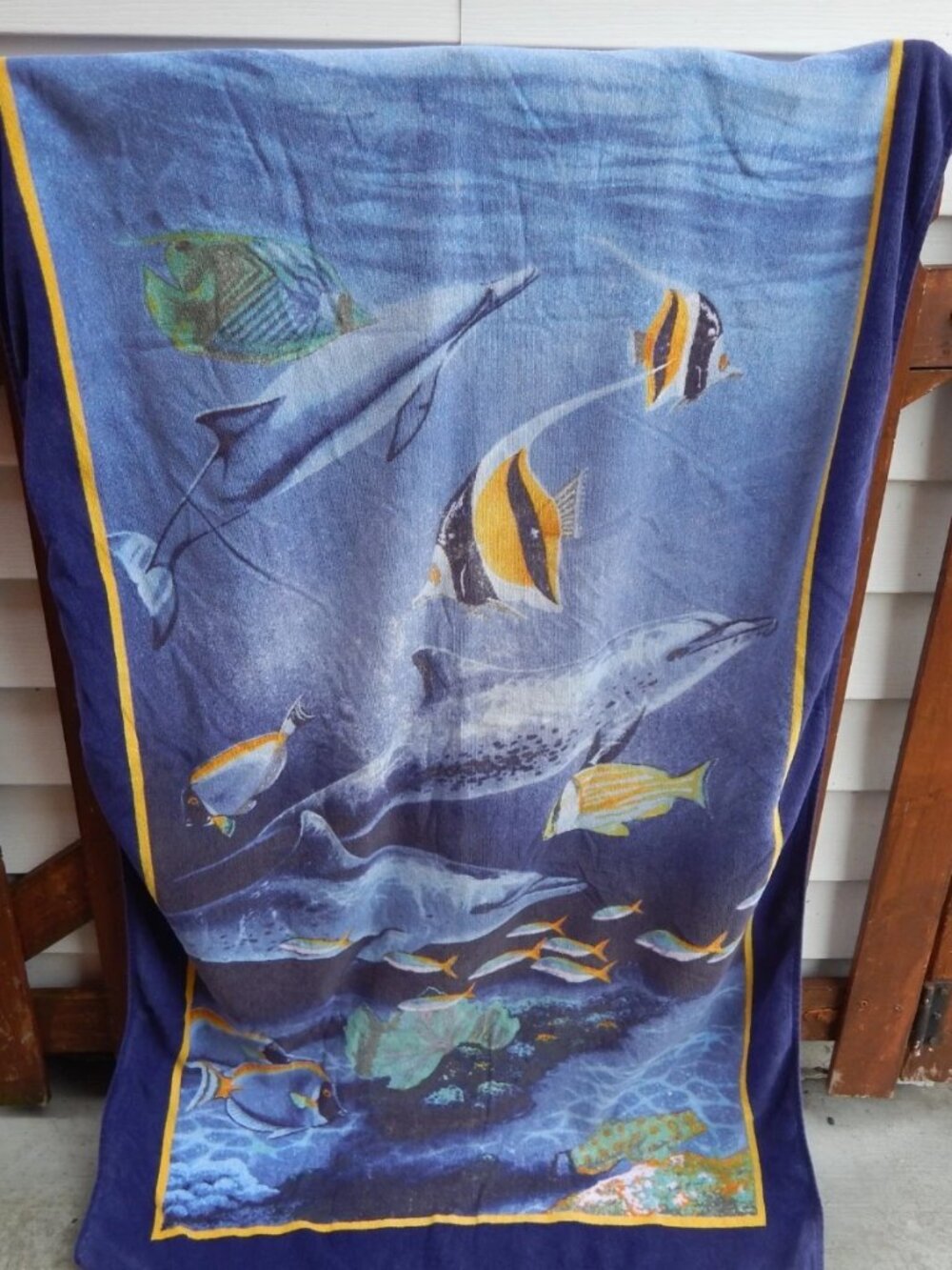 La Plage Impact By Cobra Vintage Beach Towel Dolphins Fish Ocean Scene